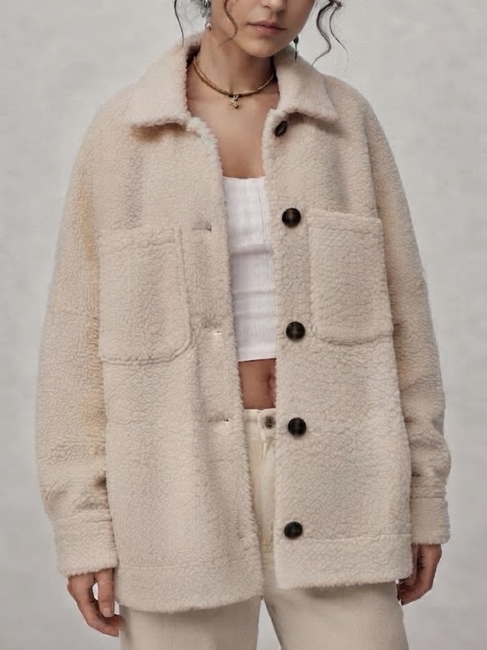 Anthropologie Greylin Lydia Fuzzy Boucle Jacket Coat Cream Size Large Boho